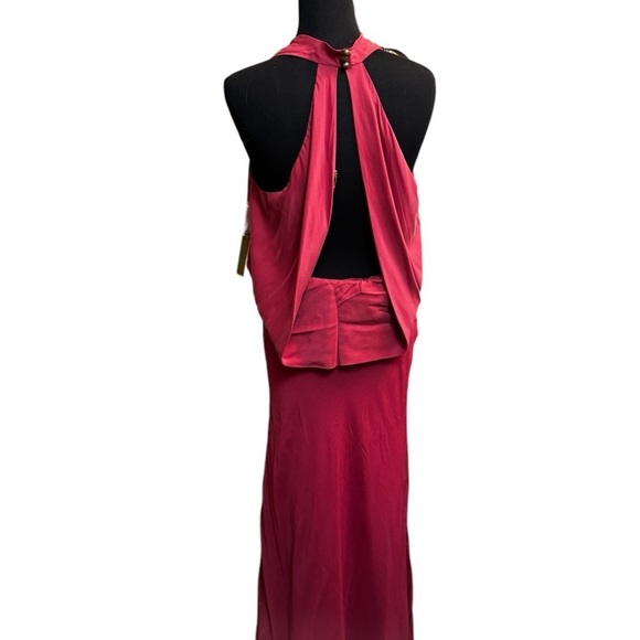 NEW! NICOLE MILLER Sequin Stretch Woven Sherbet Plum Plunging Formal Dress SZ 4 - Picture 6 of 17